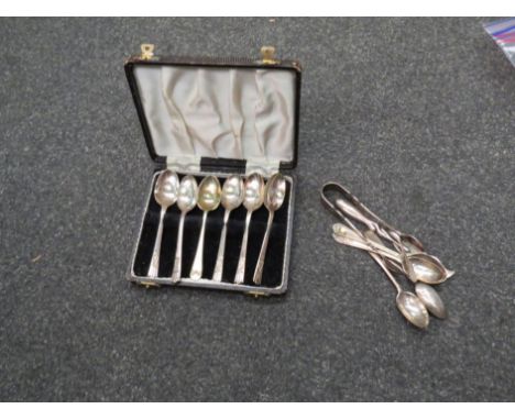 A small quantity of silver consisting of three teaspoons, sugar nips and a butter knife (5)