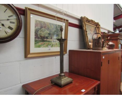 An early 20th Century brass Corinthian column table lamp  