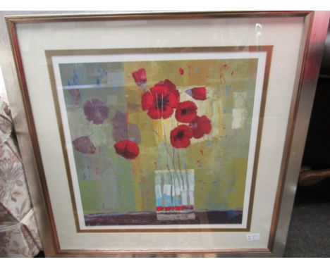 A limited edition print after Kirsty Wither depicting modernist vase of poppies, "Big Glass of Poppies", 209/500, framed and 