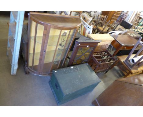 A display cabinet, a Canterbury corner cabinet and a pine wall shelf