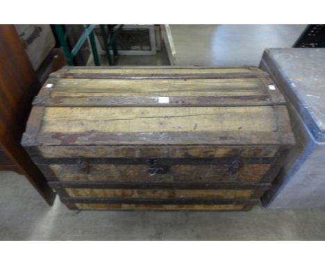 A banded steamer trunk