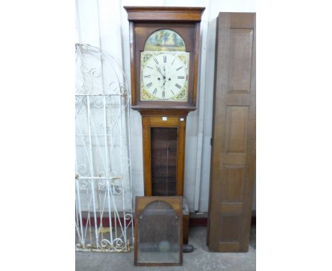 A 19th Century oak 8-day longcase clock, the painted arched dial signed George Moore, Cumnock, a/f