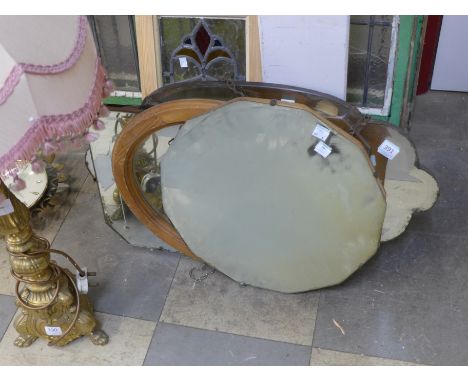 Four mirrors, Art Deco brass firescreen and another