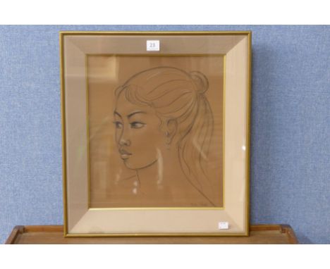 A pastel portrait of a lady, indistinctly signed, framed