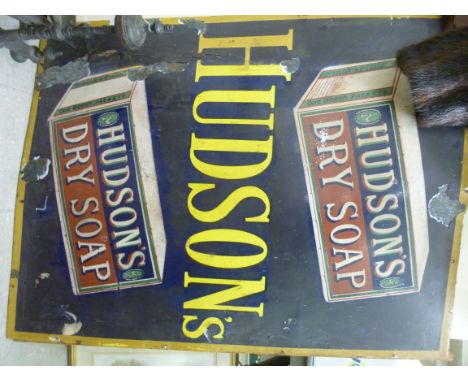 An early 20thC multi-coloured painted steel enamel advertising sign for 'Hudson's Dry Soap'  43'' x 32''          SR