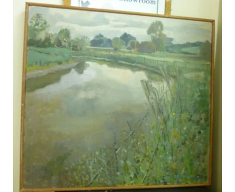 R L Pikesley - a riverscape  oil on canvas  bears a signature & dated 1970  31'' x 34'' in a strip frame           HRSB