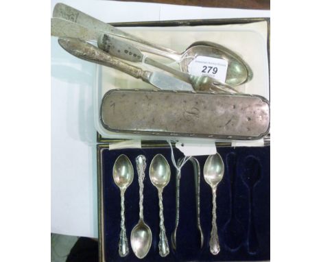 Silver flatware: to include a late 18thC engraved tablespoon; an early 19thC tablespoon; and a contemporary dessert fork  mix