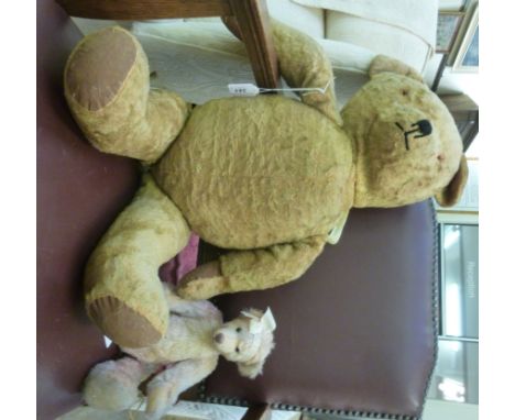 A 1950s fabric teddy bear, having mobile limbs  32''h; and a later vintage Edition mohair example  12''h         CA