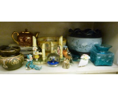 Decorative ceramics and glassware: to include a Goebel china model, a bird on a naturalistic plinth no.38-127.13  dated 1972 