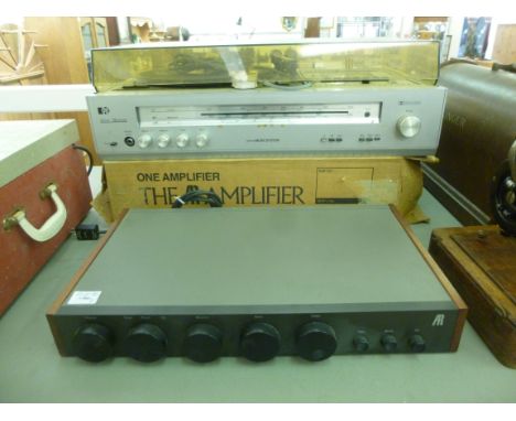 A Pye silver machine, Dolby stereo music system, having a yellow plastic hinged lid and an AR amplifier  boxed          CA