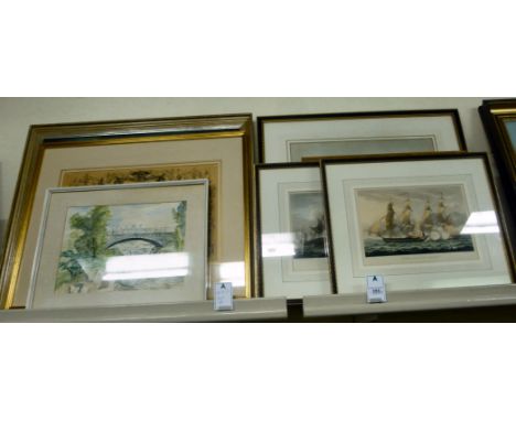 Pictures, prints and engravings: to include 'H M S Thetis 36 Guns'  coloured engraving  bearing text  12'' x 14'' in a Hogart