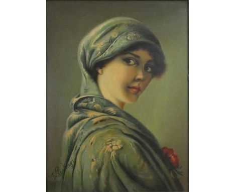 Theodore Recknagl, (German, 1865-1945), portrait of a lady, oil on canvas, signed lower left hand corner, 58 x 43 xm, gilt fr
