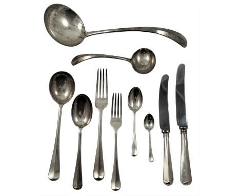 A silver canteen of Hanoverian with rat tail cutlery for twelve place settings, by J J, London 1972, comprising; table forks,