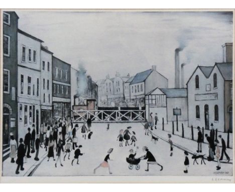 L S Lowry (1887-1976), 'Level Crossing - Burton on Trent', a limited edition print, 161/850, signed in pencil lower right, wi