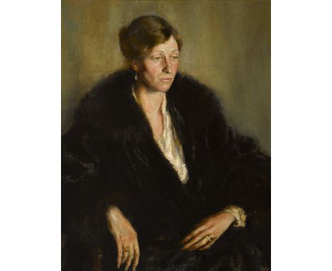 Attributed to Sarah Henrietta Purser HRHA (1848-1943) PORTRAIT OF A LADY IN A BLACK FUR COAT oil on canvas 26 by 19.50in. (66