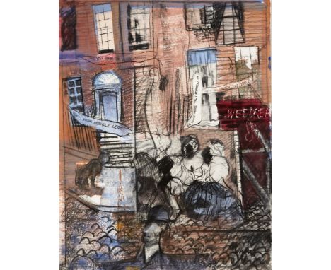 Charles Cullen (b.1939) NIGHTTOWN, 1993 mixed media signed, titled and dated on reverse 32.50 by 25.50in. (82.6 by 64.8cm) Ru