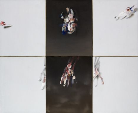 Louis le Brocquy HRHA (1916-2012) REACHING. HOMAGE TO JOHN MONTAGUE, 1968 oil on canvas; (hexaptych) each canvas signed and d