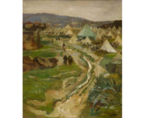 Sir John Lavery RA RSA RHA (1856-1941) KAID MACLEANS' CAMP. A WET DAY oil on canvas signed lower right; signed again and titl