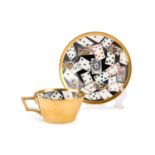 A RARE DERBY TROMPE L'OEIL 'PLAYING CARDS' CUP AND SAUCER, CIRCA 1815