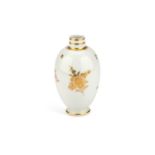 A WORCESTER TEA CADDY, CIRCA 1770, DECORATED IN THE ATELIER OF JAMES GILES