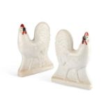 A LARGE PAIR OF STAFFORDSHIRE POTTERY COCKERELS, CIRCA 1860