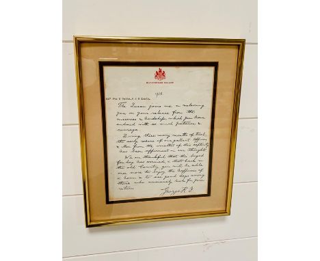 King George V: A letter from King George V to 647 Pte H Watts * R W Kents dated 1918