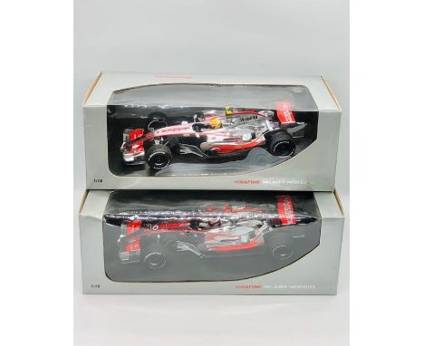 Two Model Cars Vodafone McLaren Mercedes MP4-22 scale 1:18 F Alonso 2007MP4-22 in original box and 1:18 L Hamilton 2007MP4