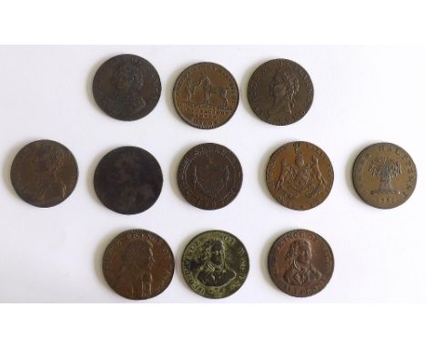 Group of eleven Middlesex halfpenny tokens to include three different George Prince of Wales halfpennies, Princess of Wales h