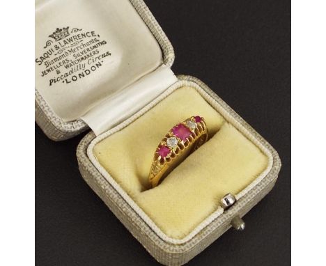 Edwardian 18ct synthetic ruby and diamond claw set ring, Birmingham 1904, ring size N; boxed
