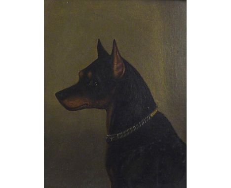 In the manner of James Loder of Bath (1784-1860) - bust portrait of a hound, unsigned, oil on board, 12" x 9.25", framed