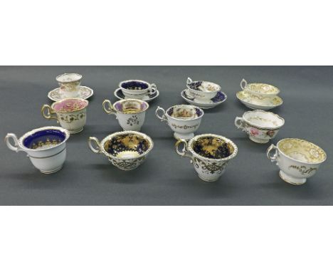 H & R Daniel - four teacups and saucers; together with eight various teacups in differing patterns