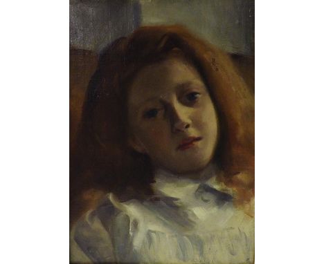 20th Century School - portrait of a young red-haired girl, oil on canvas, 15" x 10.75"; framed