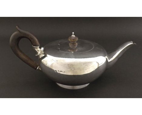 1920s silver ovoid tea service comprising teapot, twin handled sucrier and milk jug, maker marks rubbed, Birmingham 1920, the