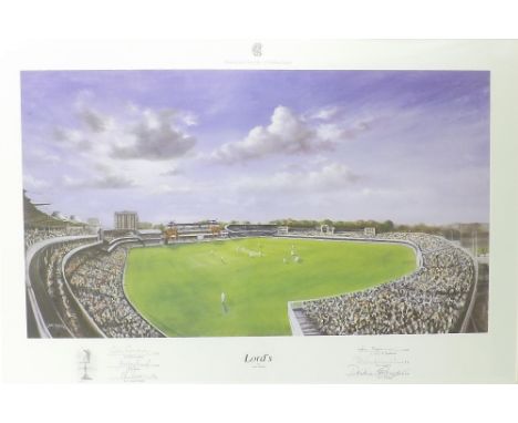 Jack Russell (born 1963) - 'Lords', signed by the artist, Sir Colin Cowdrey, T G Evans, Lt Col J R Stephenson, B A Johnston a