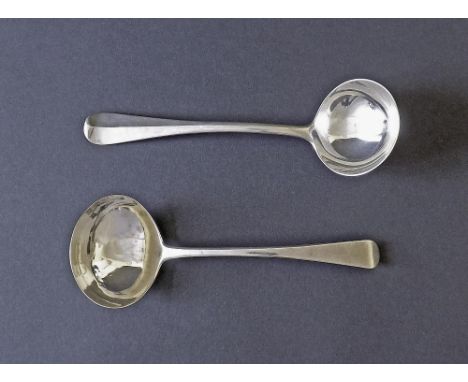 George III silver sauce ladle, maker George Smith & William Fearn, London 1791, 7" long; together with further Edwardian silv