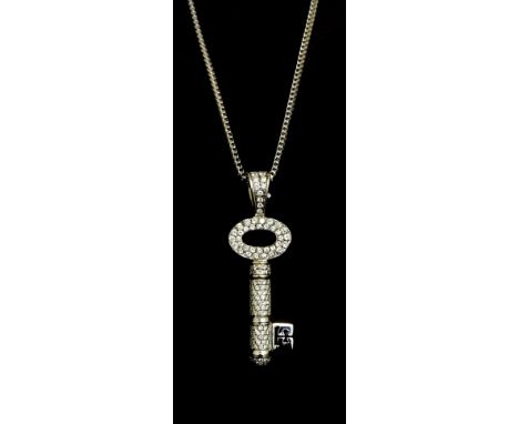 (537142-1-A) Theo Fennell - 18k white gold diamond set key pendant on a TF chain, 12.8gm, pendant 39mm long 