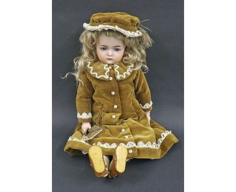 Simon & Halbig, Kammer & Reinhardt bisque headed doll, the girl with closing eyes, open mouth with two teeth, wig, velvet ove