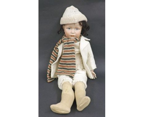 PLEASE NOTE HEAD HAS PROFESSIONAL RESTORATION!!!! Kammer & Reinhardt bisque headed doll, the boy with original wig, fixed eye