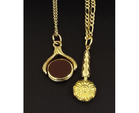 9ct paste set pendant on chain, 4.7gm; also a another pendant on chain, 5.9gm