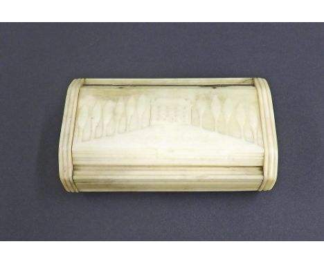 Regency ivory snuff box, the top carved with a manor house through a vista, 3.25" long