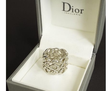 (537042-1-A) Dior diamond set 18k white gold band ring, 0.25ct approx, signed, no. B2096 51, width 15mm, 12.7gm, ring size K/