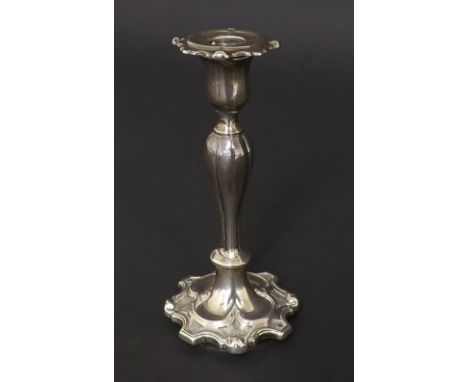 Victorian silver taper stick with fluted baluster column and ecclesiastical base, maker Henry Wilkinson & Co, Sheffield 1846,