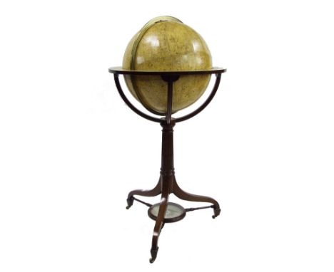 Cary's New and Improved Celestial Globe upon a fine mahogany stand, with a turned fluted column and down turned swept support