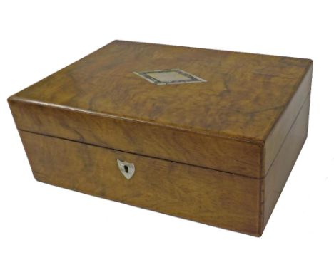 Attractive 19th century burr walnut jewellery casket with mother of pearl and abalone shell inlay, the hinged lid enclosing a