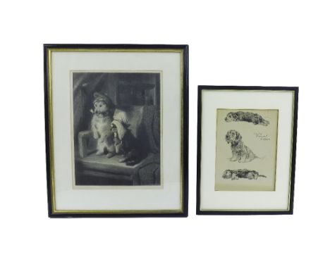 Thomas Oldham Barlow after Sir Edwin Landseer - comical study of two dogs, one in a Scot's cap smoking a pipe, the other in a