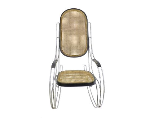 Steel and bergere work rocking chair in the manner of R W Winfield, 47" high