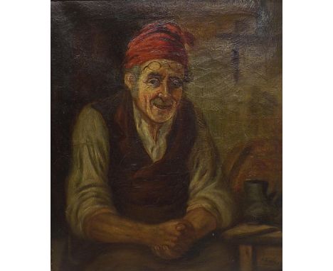 By H*R* Hall (19th century) - half length portrait of a seated elderly gentleman, signed, oil on canvas, 14" x 12", elaborate