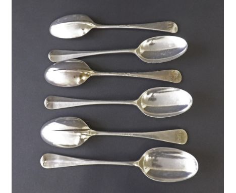 Set of six Edwardian silver rat tail tablespoons, maker William Hutton & Sons Ltd, London 1908, 8.25" long, 15oz approx