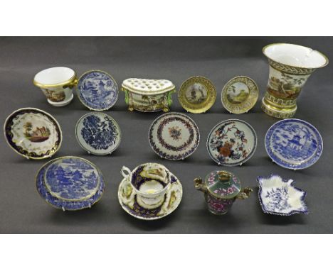 Mixed selection of 19th century porcelain, principally English, to include a Spode planter, Bloor Derby bough pot, H & R Dani