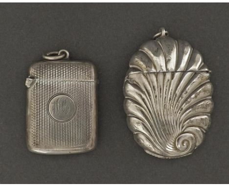 Victorian silver engine turned vesta case with hoop handle, maker Joseph Gloster, Birmingham 1894, 1.75" long; together with 